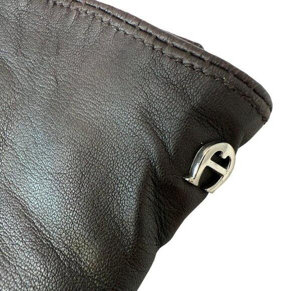 Vintage Etienne Aigner Leather Gloves Brown Medium Womens Lambswool Lined - Picture 7 of 12